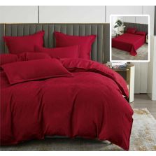 Lenjerie de pat dublu Finet Natur UNI Baroque 6 piese cearsaf pat 230x250 cm, pilota 200x230 cm, 2 fete perna 50x70 si 70x70 cm, Rosu, Ralex Pucioasa