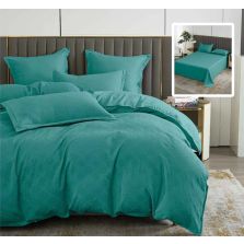 Lenjerie de pat dublu Finet Natur UNI Baroque 6 piese cearsaf pat 230x250 cm, pilota 200x230 cm, 2 fete perna 50x70 si 70x70 cm, Turcoaz, Ralex Pucioasa