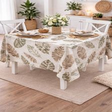 Fata de masa antimurdarire 120x160 cm, Imprimeu frunze Bej/Verde Ralex Pucioasa