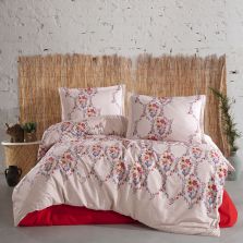 Lenjerie pat dublu Bumbac 100% Ranforce 4 piese extra large, cearsaf pat 240x260 cm, pilota 200x220 cm, 2 fete perne 50x70 cm, Rosu NAVAS