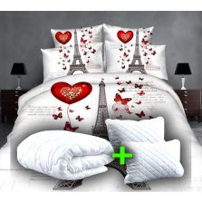 Pachet promo lenjerie pat dublu digital print 3D + 2 perne + pilotă (P3D1)