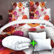 Pachet promo lenjerie pat dublu digital print 3D + 2 perne + pilotă (P3D11)