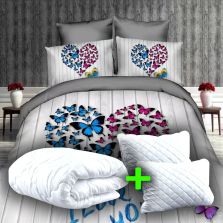 Pachet promo lenjerie pat dublu digital print 3D + 2 perne + pilotă (P3D2)