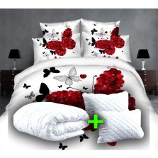 Pachet promo lenjerie pat dublu digital print 3D + 2 perne + pilotă (P3D3)