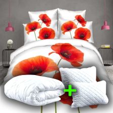 Pachet promo lenjerie pat dublu digital print 3D + 2 perne + pilotă (P3D4)