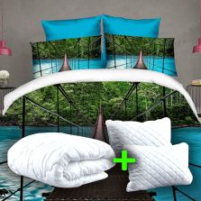 Pachet promo lenjerie pat dublu digital print 3D + 2 perne + pilotă (P3D7)