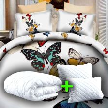 Pachet promo lenjerie pat dublu digital print 3D + 2 perne + pilotă (P3D8)