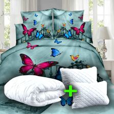 Pachet promo lenjerie pat dublu digital print 3D + 2 perne + pilotă (P3D9)