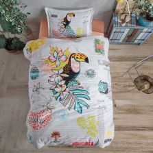 Lenjerie pat 1 persoana Bumbac 100% Ranforce 3 piese cearsaf pat 180x240 cm, pilota 160x220 cm, 1 fata perna 50x70 cm, Clasy, Paradise