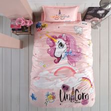 Lenjerie pat 1 persoana Bumbac 100% Ranforce 3 piese cearsaf pat 180x240 cm, pilota 160x220 cm, 1 fata perna 50x70 cm, Clasy, Pink Dreams