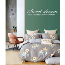 Lenjerie pat dublu 6 piese Percale Bumbac 100%, 6 piese, cu husa saltea 160x200 sau 180x200 cm, pilota 200x230 cm, 2 fete perna 50x70 cm si 70x70 cm, Flori Gri, Pucioasa