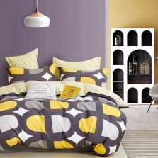 Lenjerie de pat dublu king size Percalle imprimat Bumbac 100% 6 piese cearsaf pat 240x260 cm, pilota 200x230 cm, 2 fete perne 50x70 cm, 2 fete perne 70x70 cm Moderna Galben / Maro, Pucioasa