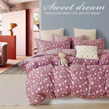 Lenjerie de pat dublu king size Percalle imprimat Bumbac 100% 6 piese cearsaf pat 240x260 cm, pilota 200x230 cm, 2 fete perne 50x70 cm, 2 fete perne 70x70 cm Imprimeu floral Rosu, Pucioasa