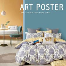 Lenjerie de pat o persoana Percalle imprimat Bumbac 100% 3 piese cearsaf pat 160x240 cm, pilota 150x220 cm, fata perna 50x70 cm, Modern Mov / Galben, Pucioasa