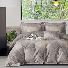 Lenjerie pat dublu 6 piese Percale Bumbac 100%, 6 piese, cu husa saltea 160x200 sau 180x200 cm, pilota 200x230 cm, 2 fete perna 50x70 cm si 70x70 cm, Copaci Galben / Maro, Pucioasa