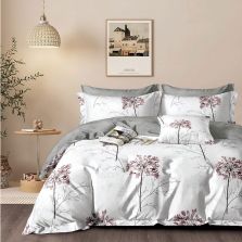 Lenjerie pat dublu extra large Percalle imprimat Bumbac 100%, 6 piese, cearsaf pat 240x260 cm, pilota 200x230 cm, 2 fete perna 50x70 cm si 70x70 cm, Moderna Crem / Roz, Pucioasa