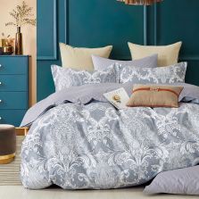 Lenjerie pat dublu 6 piese Percale Bumbac 100%, 6 piese, cu husa saltea 160x200 sau 180x200 cm, pilota 200x230 cm, 2 fete perna 50x70 cm si 70x70 cm, Imprimeu modern Gri, Pucioasa