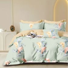 Lenjerie pat dublu 6 piese Percale Bumbac 100%, 6 piese, cu husa saltea 160x200 sau 180x200 cm, pilota 200x230 cm, 2 fete perna 50x70 cm si 70x70 cm, Cale Galben / Verde, Pucioasa