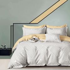 Lenjerie pat dublu 6 piese Percale Bumbac 100%, 6 piese, cu husa saltea 160x200 sau 180x200 cm, pilota 200x230 cm, 2 fete perna 50x70 cm si 70x70 cm, Moderna Alb / Maro, Pucioasa