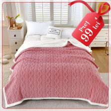 Patura cu blanita model tip Tricot, pentru pat dublu 200 x 230 cm, Roz Ralex Pucioasa 