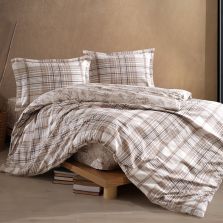 Lenjerie pat dublu Bumbac 100% Ranforce 4 piese extra large, cearsaf pat 240x260 cm, pilota 200x220 cm, 2 fete perne 50x70 cm, Maro RAVEL