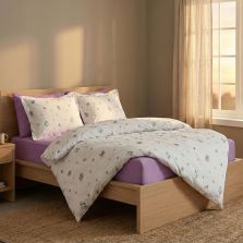 Lenjerie pat Ranforce Cotton Pro Bumbac 100%, King Size, 4 piese Imprimeu floral Alb/Mov RCP50