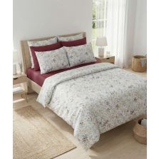 Lenjerie pat Ranforce Cotton Pro Bumbac 100%, King Size cu husa, 4 piese Flori marunte Crem/Rosu RCP53 Ralex Pucioasa