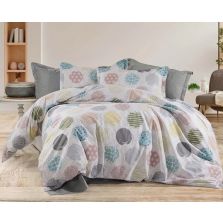 Lenjerie pat Ranforce Cotton Pro Bumbac 100%, 1 persoana, 3 piese Buline colorate Alb/Gri RCP63