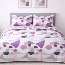 Lenjerie pat Ranforce Cotton Pro Bumbac 100%, King Size, 4 piese Moderna Alb/Mov RCP64