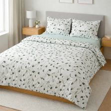 Lenjerie pat Ranforce Cotton Pro Bumbac 100%, 1 persoana, 3 piese Eleganta Alb/Verde RCP65