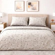 Lenjerie pat Ranforce Cotton Pro Bumbac 100%, King Size cu husa, 4 piese Eleganta Bej/Maro RCP66