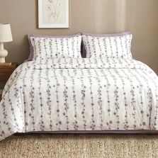 Lenjerie pat Ranforce Cotton Pro Bumbac 100%, 1 persoana, 3 piese Imprimeu floral Alb/Lila RCP67