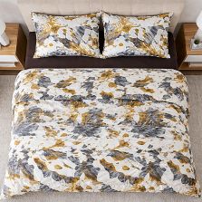 Lenjerie pat Ranforce Cotton Pro Bumbac 100%, King Size cu husa, 4 piese Frunze exotice Maro/Gri RCP68