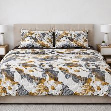 Lenjerie pat Ranforce Cotton Pro Bumbac 100%, King Size, 6 piese Frunze exotice Maro/Gri RCP68