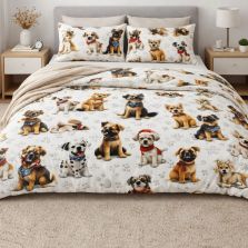 Lenjerie pat Ranforce Cotton Pro Bumbac 100%, King Size, 4 piese Catelusi Crem/Maro RCP69 Ralex Pucioasa