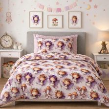 Lenjerie pat Ranforce Cotton Pro Bumbac 100%, 1 persoana cu husa, 3 piese Moderna Lila RCP71 Ralex Pucioasa