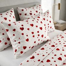 Lenjerie pat Ranforce Cotton Pro Bumbac 100%, 1 persoana, 3 piese Imprimeu cu inimioare Alb/Rosu RCP75 Ralex Pucioasa