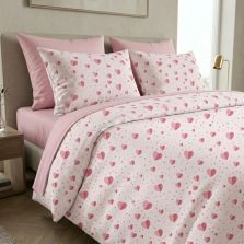 Lenjerie pat Ranforce Cotton Pro Bumbac 100%, King Size, 4 piese Inimioare Roz RCP76 Ralex Pucioasa