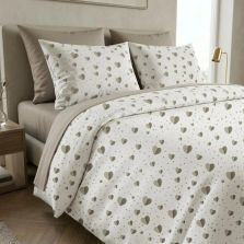 Lenjerie pat Ranforce Cotton Pro Bumbac 100%, King Size, 6 piese Inima Alb/Bej RCP77 Ralex Pucioasa