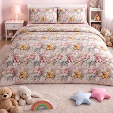 Lenjerie pat Ranforce Cotton Pro Bumbac 100%, 1 persoana, 3 piese Ursuleti Roz/Galben RCP79 Ralex Pucioasa