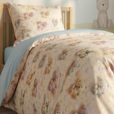 Lenjerie pat Ranforce Cotton Pro Bumbac 100%, 1 persoana cu husa, 3 piese Ursuleti Bej RCP23