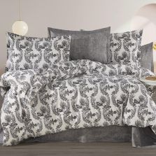 Lenjerie de pat dublu Bumbac Ranforce 4 piese cearsaf pat 240 x 260 cm, pilota 200x230 cm, 2 fete perne 50x70 cm, Alb / Gri, Ralex Pucioasa 