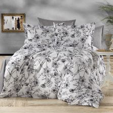 Lenjerie de pat dublu Bumbac Ranforce 4 piese cearsaf pat 240 x 260 cm, pilota 200x230 cm, 2 fete perne 50x70 cm, Gri / Alb, Ralex Pucioasa