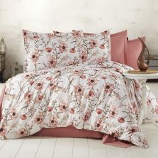 Lenjerie de pat dublu Bumbac Ranforce 4 piese cearsaf pat 240 x 260 cm, pilota 200x230 cm, 2 fete perne 50x70 cm, Roz / Alb, Ralex Pucioasa