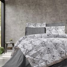 Lenjerie de pat dublu Bumbac Ranforce 4 piese cearsaf pat 240 x 260 cm, pilota 200x230 cm, 2 fete perne 50x70 cm, Alb-Gri, Ralex Pucioasa