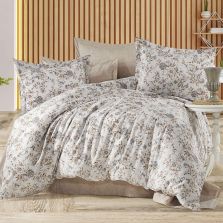 Lenjerie de pat dublu Bumbac Ranforce 4 piese cearsaf pat 240 x 260 cm, pilota 200x230 cm, 2 fete perne 50x70 cm, Bej-Alb, Ralex Pucioasa