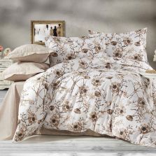 Lenjerie de pat dublu Bumbac Ranforce 4 piese cearsaf pat 240 x 260 cm, pilota 200x230 cm, 2 fete perne 50x70 cm, Crem / Alb , Ralex Pucioasa