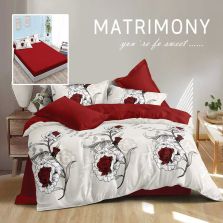 Lenjerie pat dublu Finet Bumbac 6 piese cu husa saltea 160x200 sau 180x200 cm, pilota 200x230 cm, 2 fete perna 50x70 si 70x70 cm, Crem / Rosu, Pucioasa SERENITY H