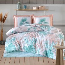 Lenjerie pat dublu Bumbac 100% Ranforce 4 piese extra large, cearsaf pat 240x260 cm, pilota 200x220 cm, 2 fete perne 50x70 cm, Roz SONE