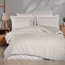 Lenjerie pat dublu Jacquard 100% Bumbac 6 piese, cearsaf pat 240x260 cm, pilota 200x220 cm, 2 fete perne 50x70 si 70x70 cm, Clasy, Crem TARVA